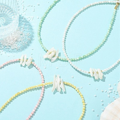 Natural Trochid Shell Chip and Round Natural Pearl Beaded Necklacess for Women NJEW-JN06222-1