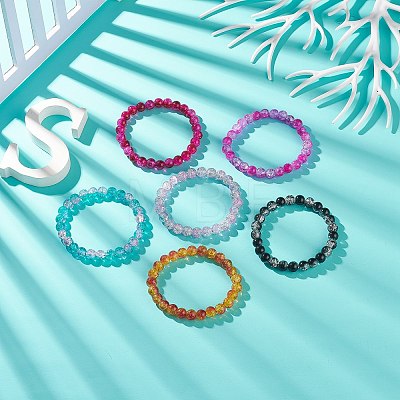 6Pcs 6 Color Bling Glass Round Beaded Stretch Bracelets Set for Women BJEW-JB08973-1