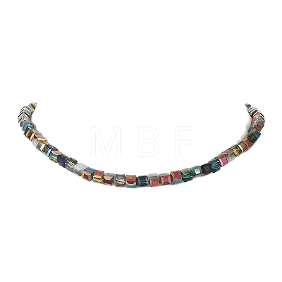 Glass Cube Beaded Necklace with 304 Stainless Steel Clasps NJEW-JN04400-1