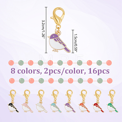 16Pcs 8 Colors Duck Alloy Enamel Pendant Stitch Markers HJEW-NB00045-1