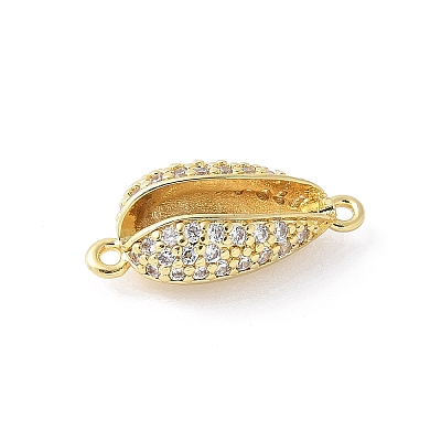 Brass Micro Pave Clear Cubic Zirconia Shell Shaped Links Connector Charms KK-K399-03A-G-1