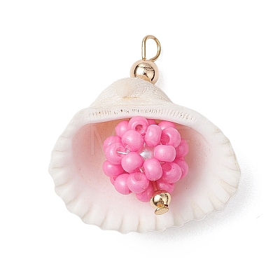 Clam Shell & Glass Seed Beaded Pendants PALLOY-MZ00526-03-1