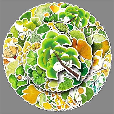 50Pcs Ginkgo Leaf PVC Sticker PW-WG26859-01-1