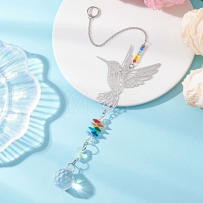 Glass Beads & 201 Stainless Steel Hanging Suncatchers HJEW-JM04762-01-1