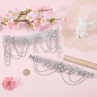 2Pcs 2 Styles Flower Forehead Crystal Rhinestone Headbands OHAR-ME0001-17-1