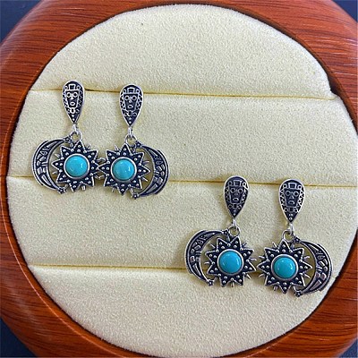 Synthetic Turquoise Dangle Stud Earrings EJEW-C178-01C-1