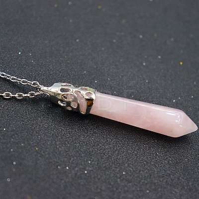 Natural Rose Quartz Faceted Bullet Point Pendant Necklaces FS-WG32EE9-05-1