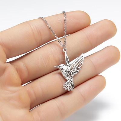 201 Stainless Steel Laser Cut Bird Pendant Necklaces for Women FS-WG55B1A-02-1