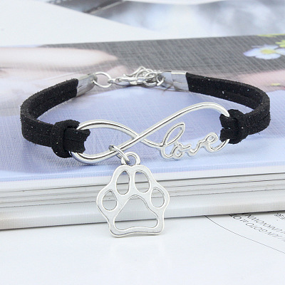 Infinity & Paw Print & Word Love Alloy with Suede Cord Charm Bracelets FS-WG0006A-06-1