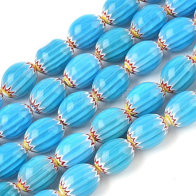 Handmade Millefiori Glass Oval Bead Strands LK-Z001-01A-03-1