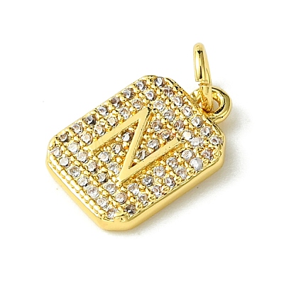 Rack Plating Brass Micro Pave Clear Cubic Zirconia Charms KK-G501-01N-G-1
