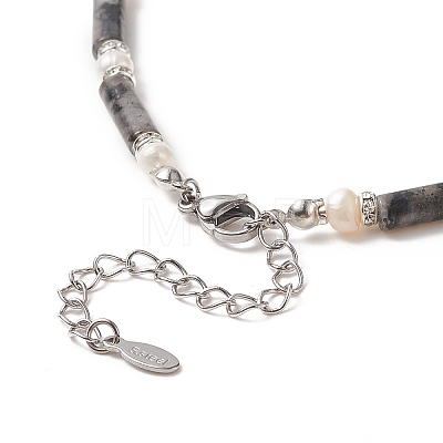 Natural Larvikite & Pearl & Crystal Rhinestone Beaded Necklace for Women NJEW-JN04209-05-1