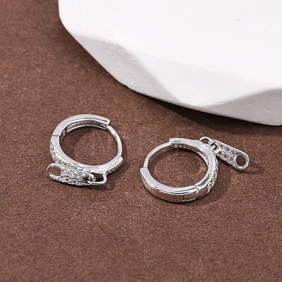 Zipper 925 Sterling Silver Micro Pave Clear Cubic Zirconia Hoop Earrings EJEW-K317-01P-1