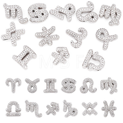 12Pcs 12 Styles Twelve Constellations Brass Micro Pave Clear Cubic Zirconia Pendants KK-TA0008-96P-1