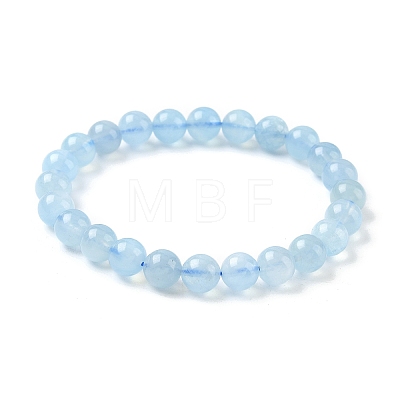 Natural Aquamarine Round Bead Stretch Bracelets for Men Women BJEW-U034-01C-04-1