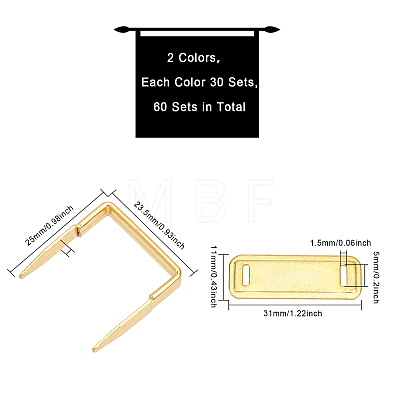 WADORN 60 Sets 2 Colors Iron Bag Handles Base FIND-WR0005-97-1