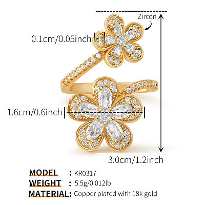 Brass with Cubic Zirconia Cuff Open Rings for Women FS-WG973E1-09-1