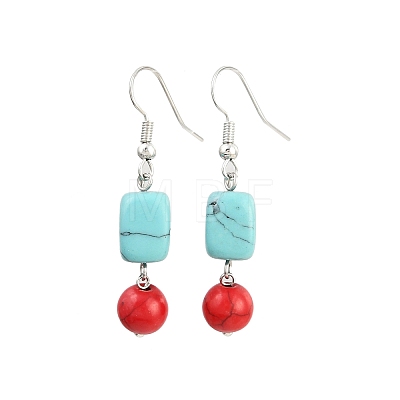 Brass Synthetic Turquoise Dangle Earrings EJEW-JE06589-01-1