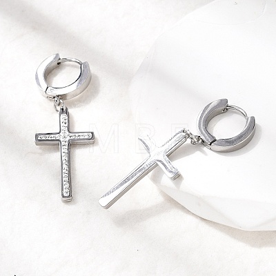 Cross 304 Stainless Steel Polymer Clay Rhinestones Hoop Earrings EJEW-G453-11P-02-1