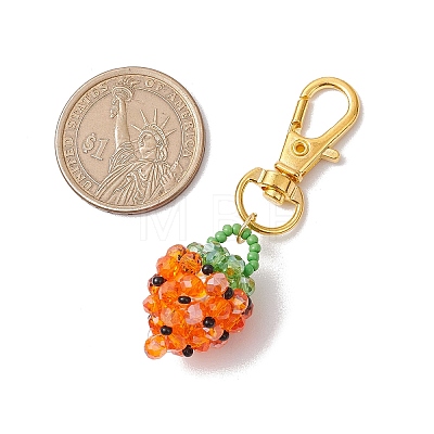 Glass Seed Beaded Strawberry Pendant Decoration HJEW-MZ00160-05-1