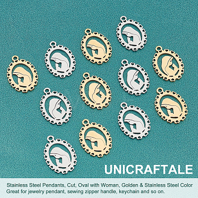 Unicraftale 12Pcs 2 Colors Ion Plating(IP) 201 Stainless Steel Pendants STAS-UN0029-76-1