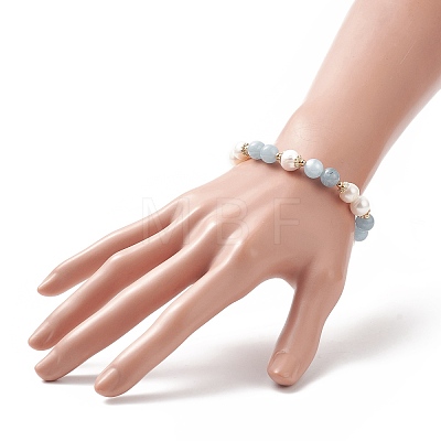 Natural Quartz(Dyed) & Pearl Round Beaded Stretch Bracelet for Women BJEW-JB09246-04-1