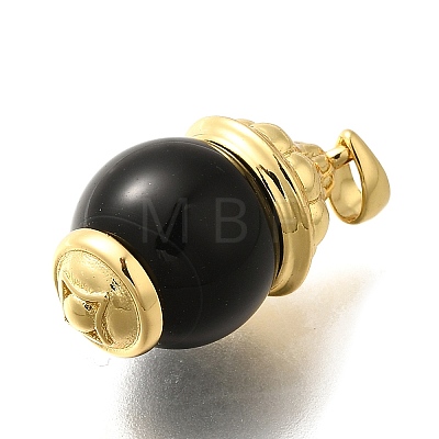 Brass & Natural Black Agate(Dyed & Heated) Pendants KK-Q043-22G-1