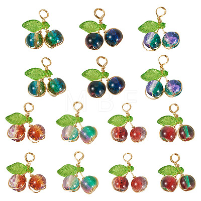 28Pcs 7 Colors Crackle Glass Pendants PALLOY-TAC0183-1