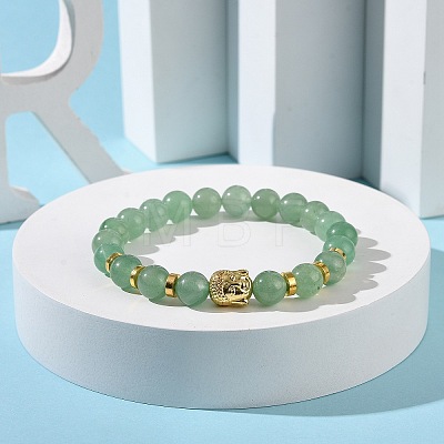 Natural Green Aventurine & Alloy Buddha Head Beaded Strech Bracelets BJEW-JB09420-04-1