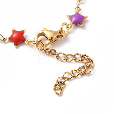 Enamel Star & Heart Link Chain Necklace NJEW-H169-02G-1