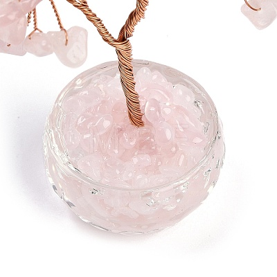 Natural Rose Quartz Chips Tree of Life Decorations DJEW-B013-01F-1