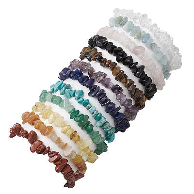 12Pcs Natural & Synthetic Gemstone Chips Stretch Bracelets for Women BJEW-JB11343-1