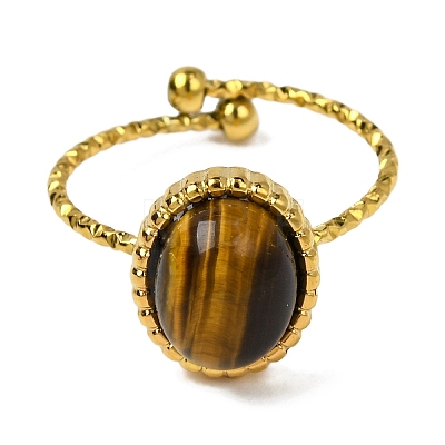 Oval Natural Tiger Eye Finger Rings RJEW-Q822-55G-02-1