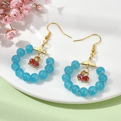 Imitation Jade Glass Beaded Ring Dangle Earrings EJEW-JE05568-01-1