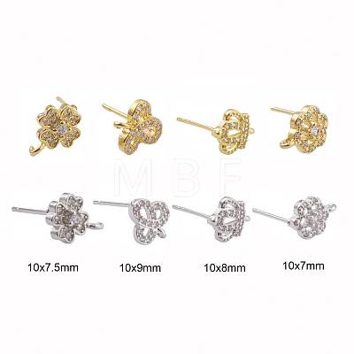 8 Pairs Brass Micro Pave Clear Cubic Zirconia Stud Earring Findings KK-ZZ0001-08-RS-1