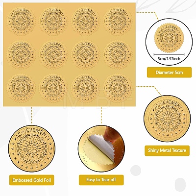 34 Sheets Self Adhesive Gold Foil Embossed Stickers DIY-WH0509-084-1