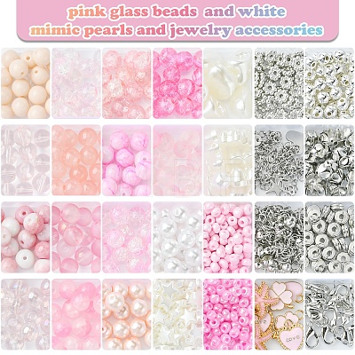 DIY Round Glass & CCB Plastic Beads Bracelets Making Kits DIY-FS0007-56B-1