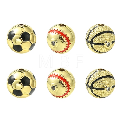 6Pcs 3 Styles Round Brass Micro Pave Cubic Zirconia Beads KK-CJ0003-49-1