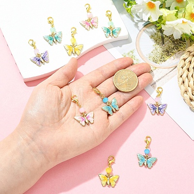 10Pcs 5 Colors Alloy Enamel Pendant Decorations HJEW-YW00459-1