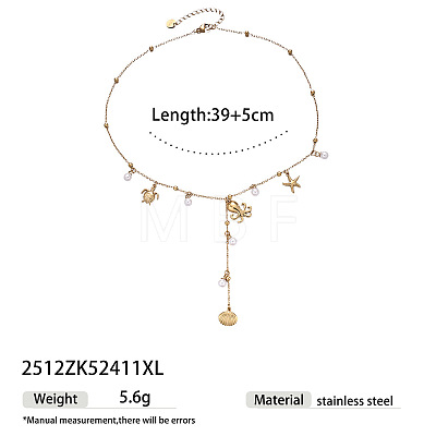 Ocean 304 Stainless Steel Imitation Pearl Long Tassel Pendant Necklaces for Women WGE0621-02-1