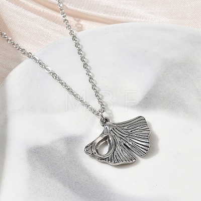 304 Stainless Steel Ginkgo Leaf Pendant Necklaces SA-CBA5A8D-05P-1