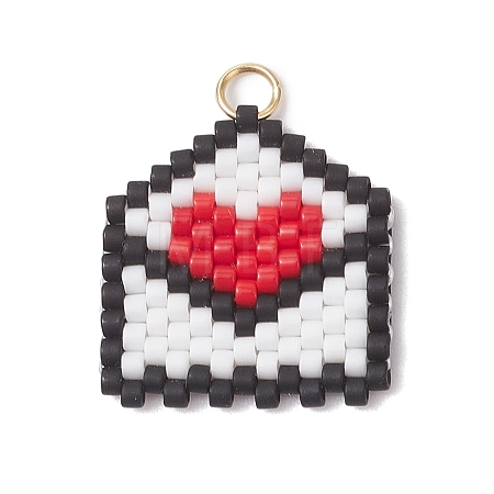 Beaded Heart Envelope Charms PALLOY-MZ01092-02-1