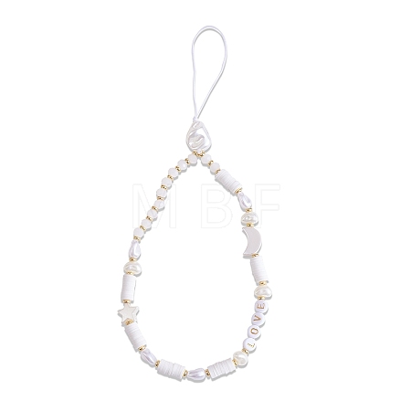 Moon & Star & Disc Beaded Chain Mobile Strap HJEW-SW00020-02-1