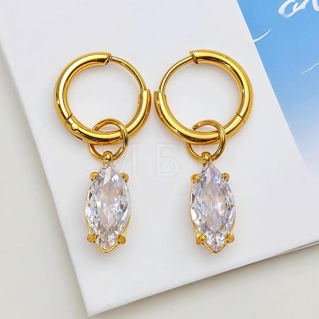 304 Stainless Steel Clear Cubic Zirconia Hoop Earrings WG95E49-01-1