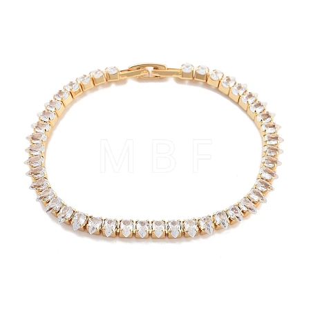 Brass Pave Clear Cubic Zirconia Teardrop Link Bracelets BJEW-YWC0002-08G-1