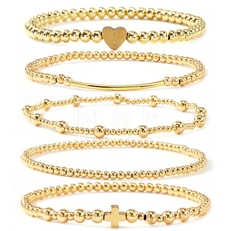 Brass and Stainless Beaded Stretch Bracelet Sets VB9693-7-1