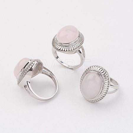Natural Rose Quartz Finger Rings RJEW-P122-04-1