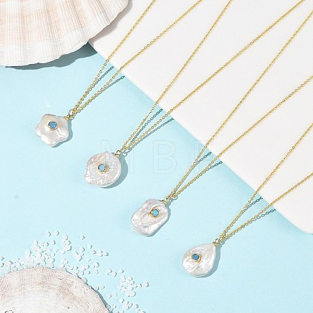 Natural Baroque Keshi Pearl Pendant Brass Cable Chain Necklaces NJEW-JN06530-1