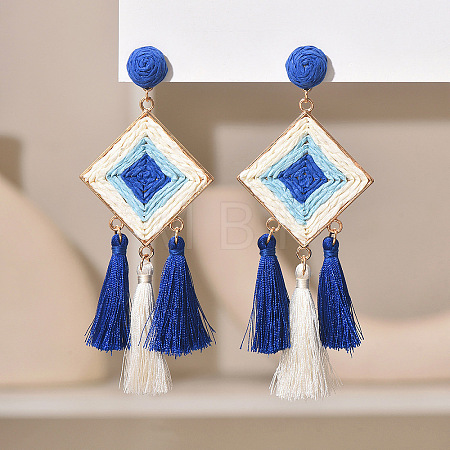 Bohemian Alloy Raffia Tassel Dangle Earrings for Women WG6F946-03-1