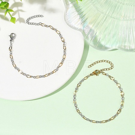 2Pcs 2 Colors 304 Stainless Steel Figaro Chains Bracelet Sets BJEW-JB14356-03-1